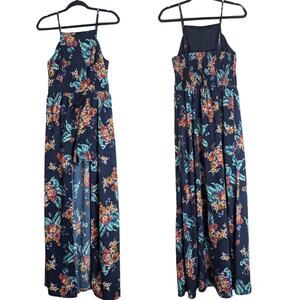 Beachy Maxi Spaghetti Strap Floral Maxi Dress High- Low Shorts Size M